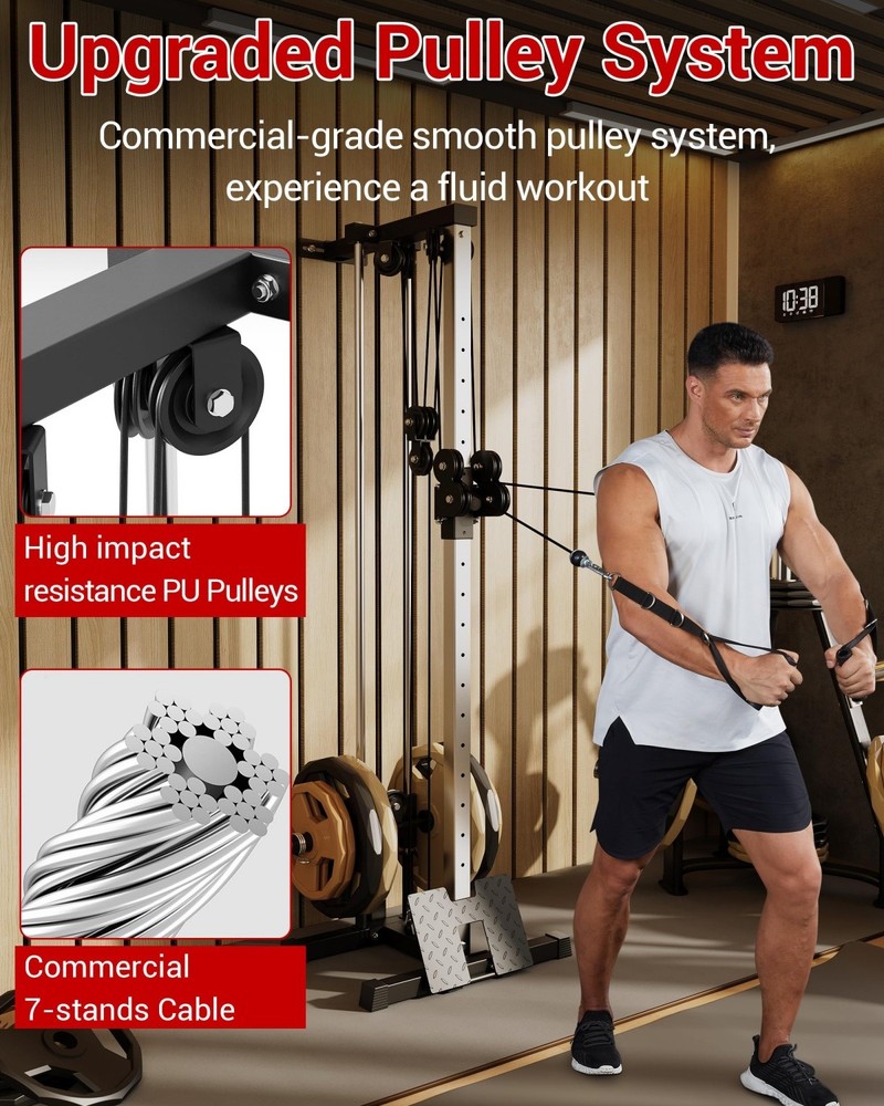19 Positions Wall Mount Cable Machine LAT Pulldown Machines with Weight Workout