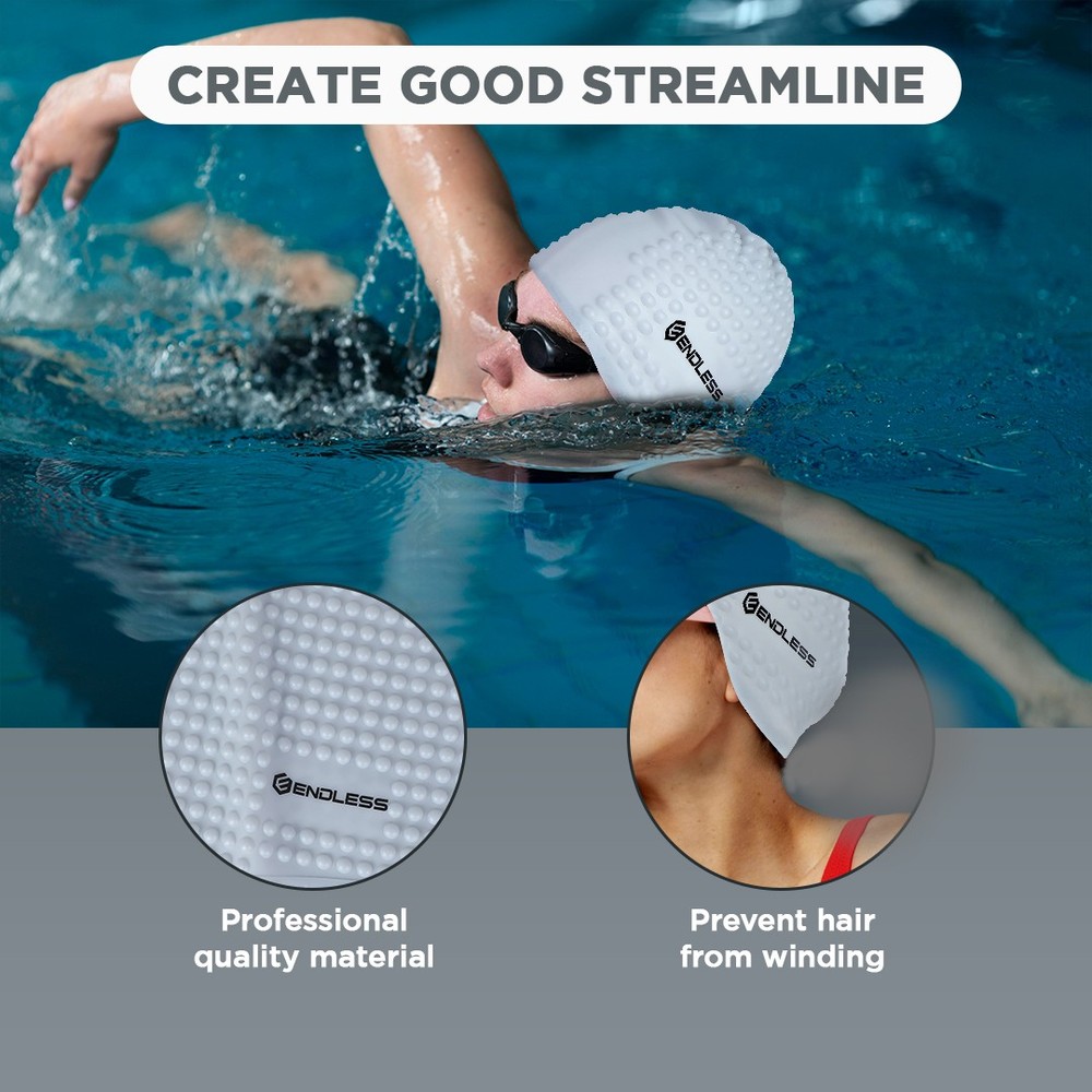 Endless EL1021 Comfortable Silicon Swimming Cap with Bubble Design | Silver