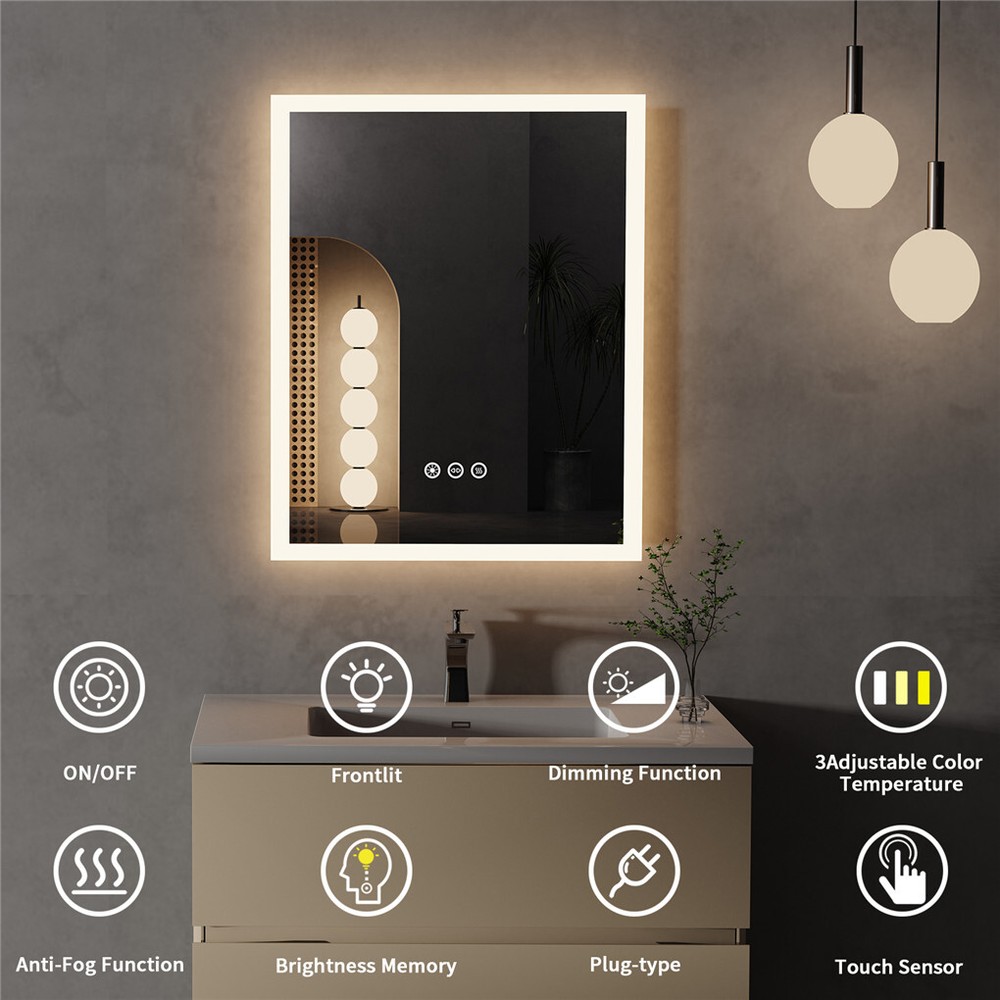 LED Bathroom Mirror Wall-Mounted Vanity Mirror Dimmable Anti-Fog Memory Function