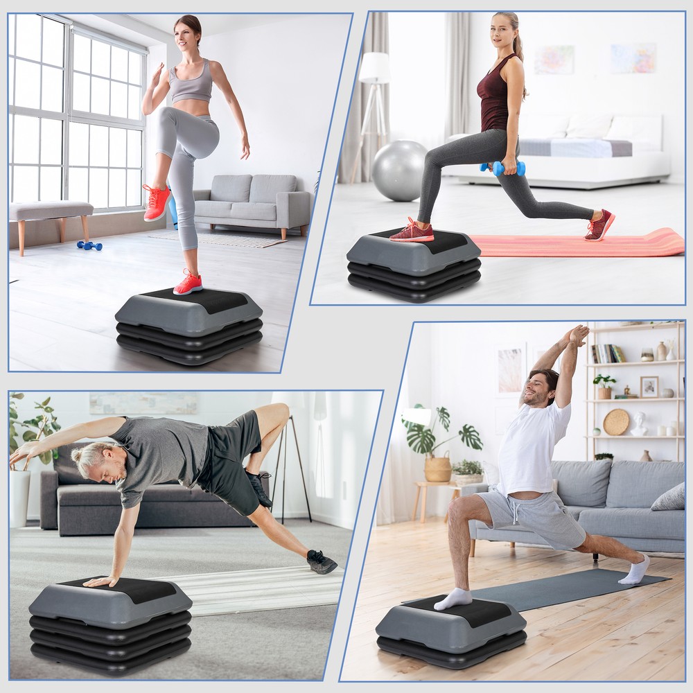 2PCS 16" Adjustable Height Stepper Square Workout Aerobic Platform w/ 4 Risers