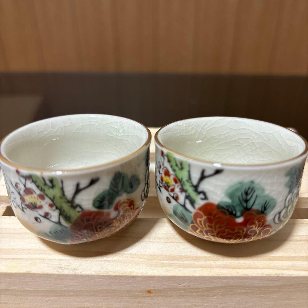Kutani ware sake bottle and choko set