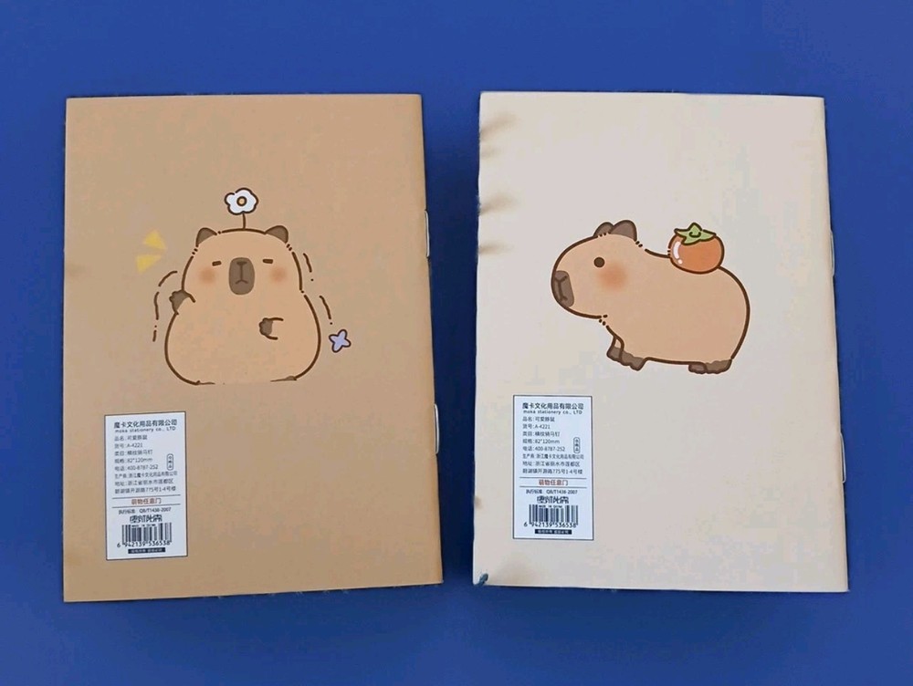 2 New Cute Capybara Kawaii Mini Lined Notebooks