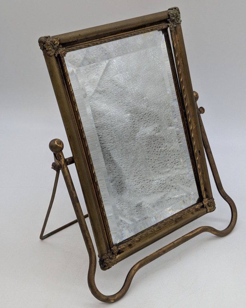 Brass Vanity Shaving Dresser Mirror Rectangular Tilting Beveled Easel Folding
