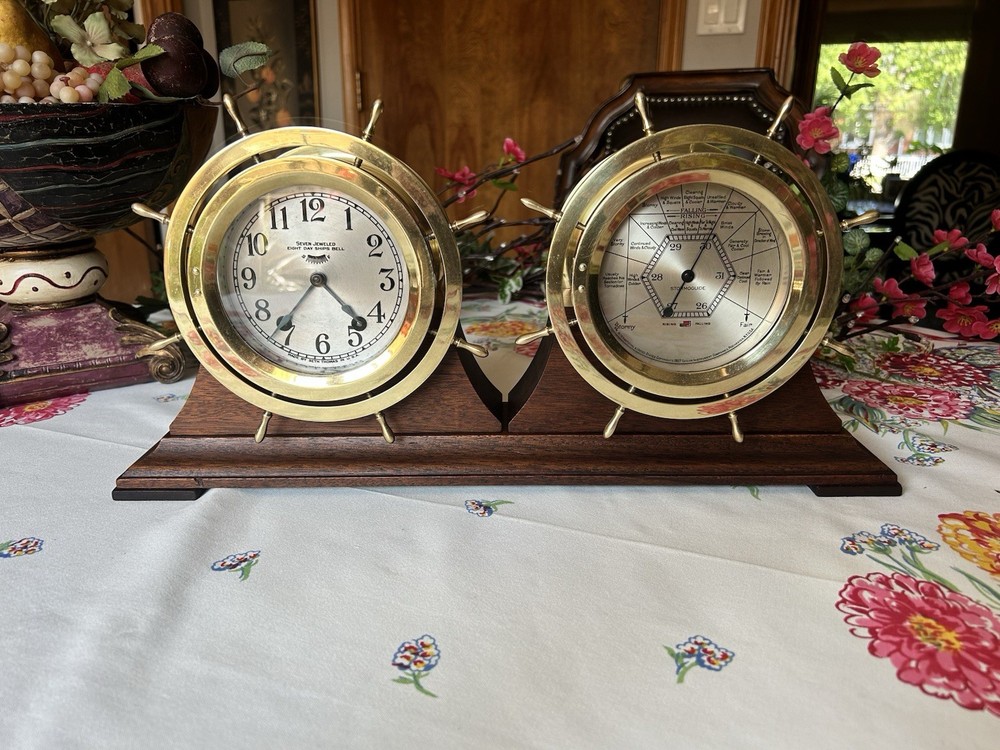 Seth Thomas Vintage Ship's Bell Clock - Barometer Set "SHIPMATES"