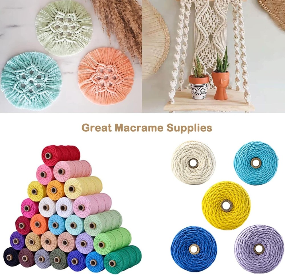 Natural Macrame Cord Colored Cotton String 2mm 3mm 4mm 5mm 6mm Craft Macrame