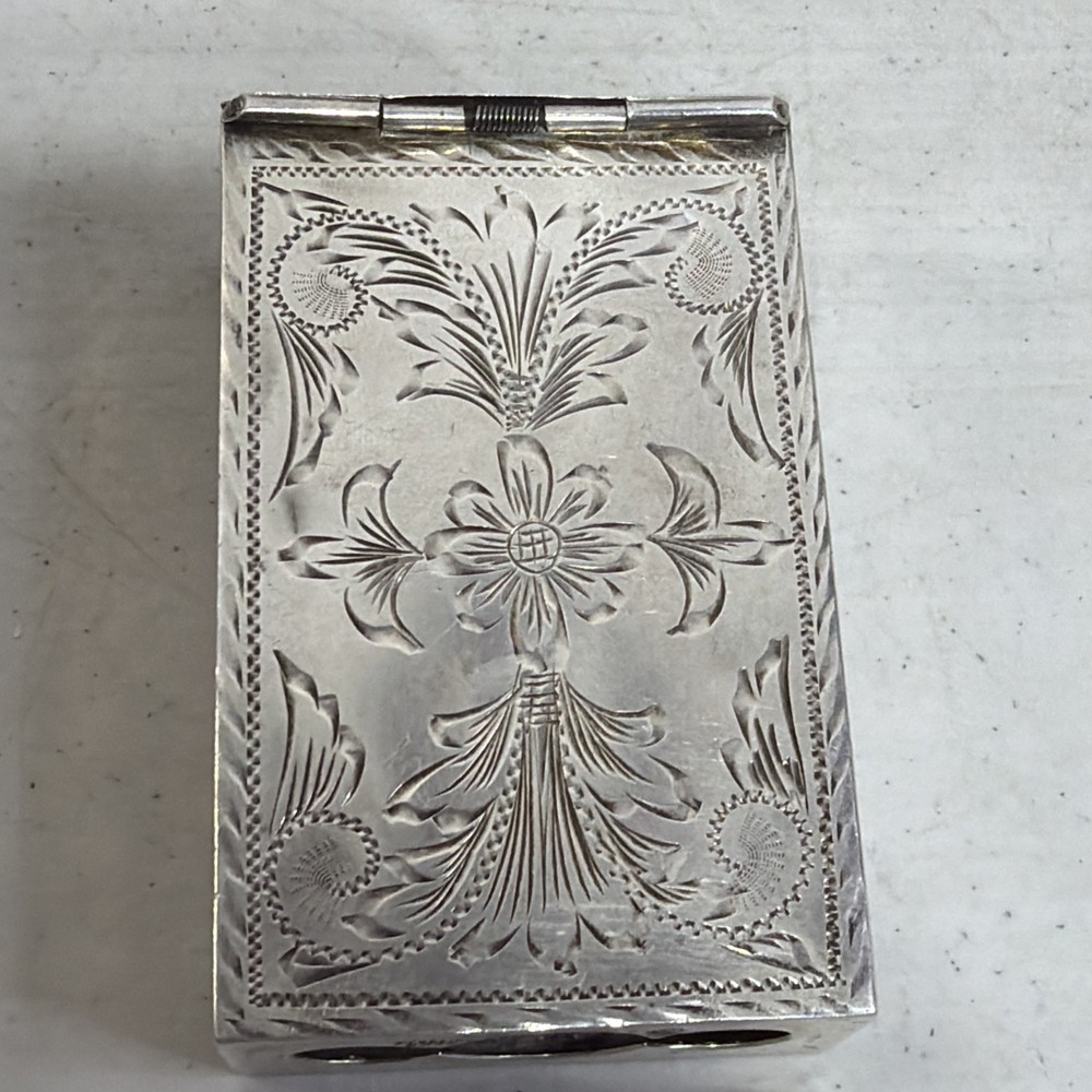 Sterling Silver Matchbox Cover With Aztec Sundial Engraving
