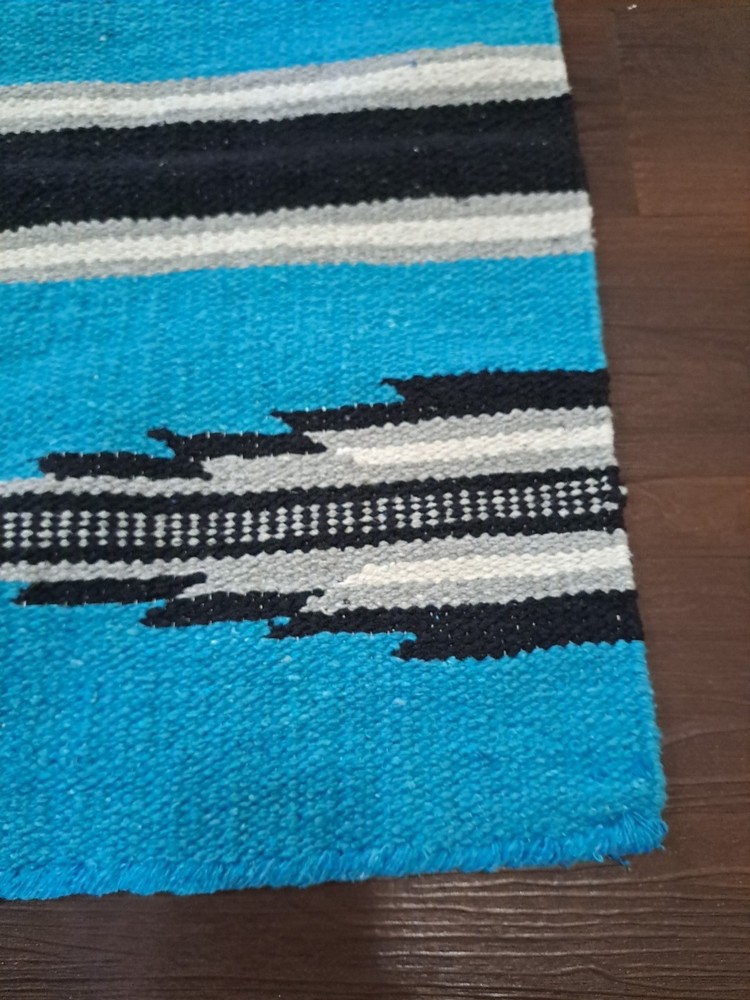 Mayatex Genuine Saddle Blanket Handwoven Blue Black White