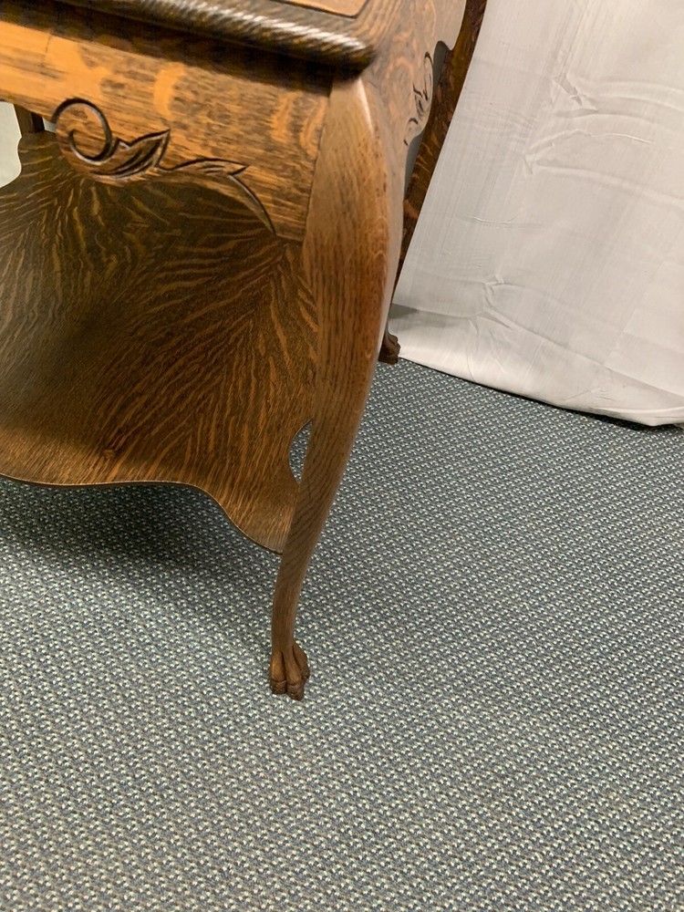 Antique Large Quartered Oak Lamp Side End Table Claw Feet