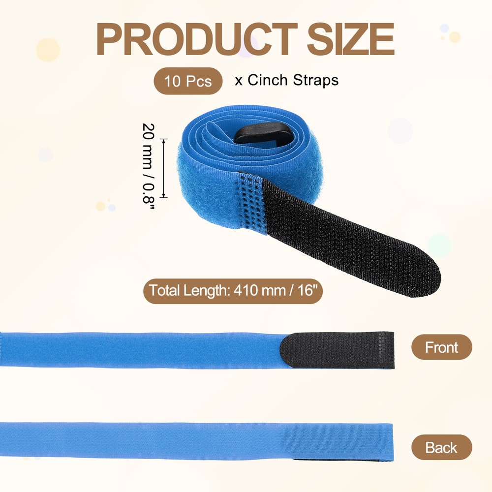 10pcs Reusable Cinch Straps 0.8"x16" Hook and Loop Cable Securing Straps, Blue