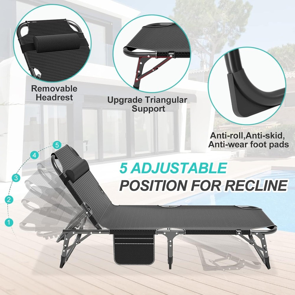 H&ZT Folding Cot Adjustable 5-Position Folding Lounge Chair Sleeping Cot Bed