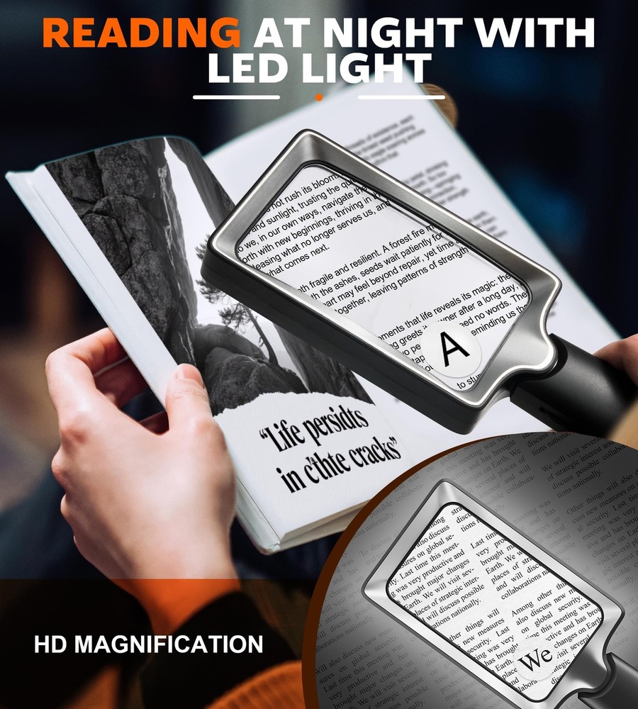 Magnifying Glass with Light, 20 LED Large Handheld Lighted Magnifier Rectangl...