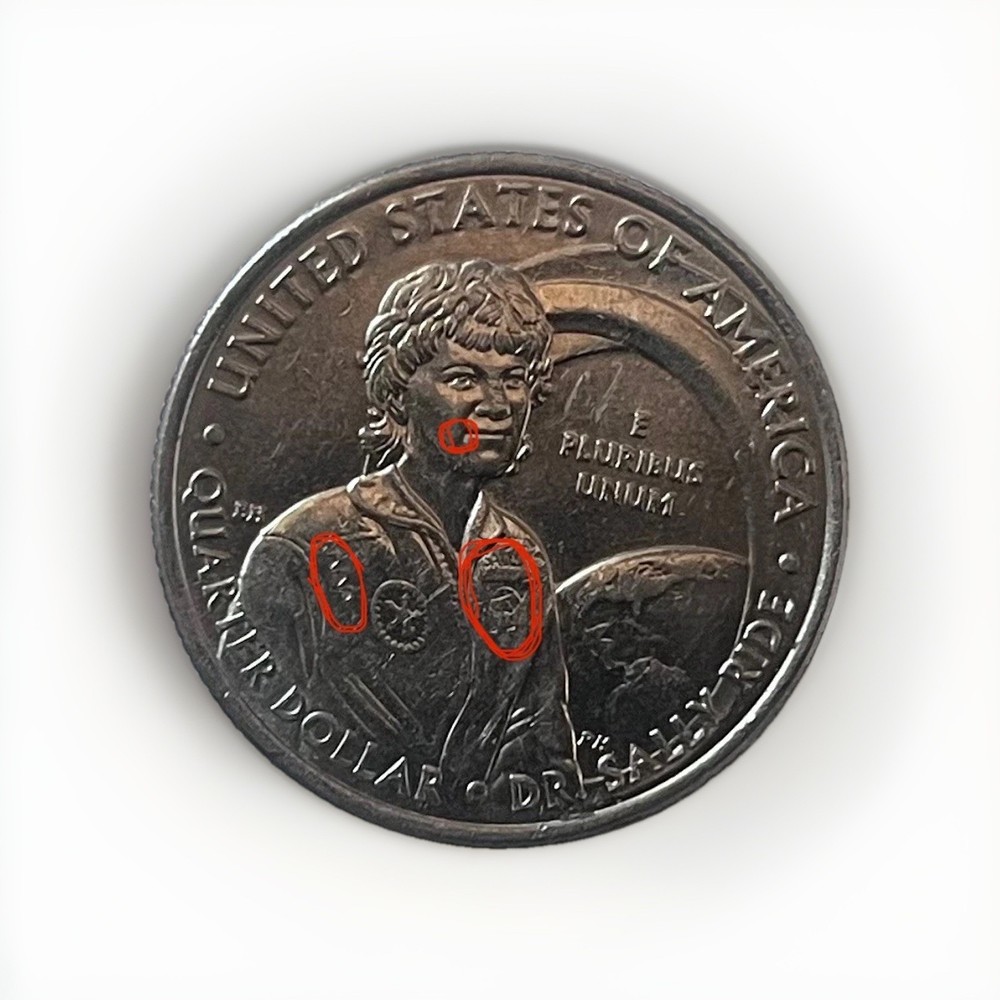 2022 Dr. Sally Ride Quarter errors "IN COD" 🐟 3 Suit Dots, Drooling, Tags Faded