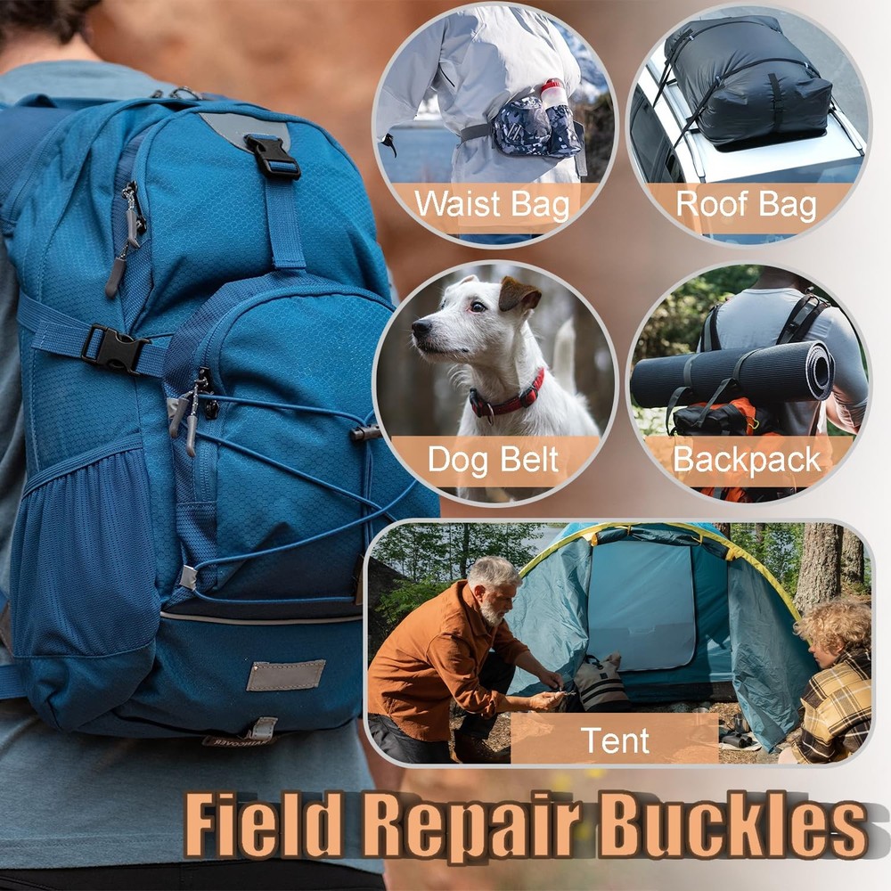 6 Pack Quick Release Buckles 1 Inch Plastic Clips Dual Adjustable Backpack Strap