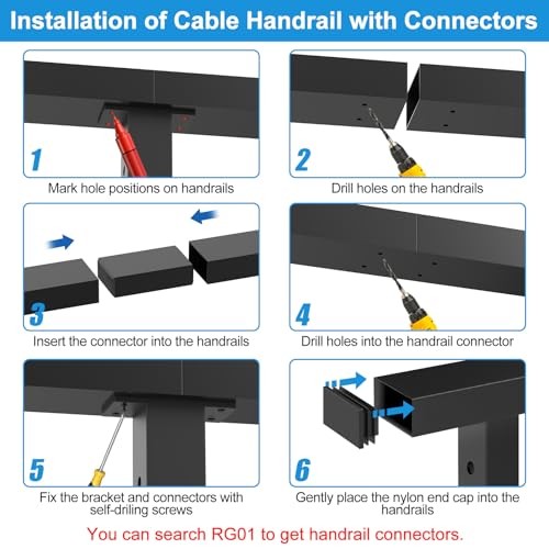 4' Rectangular Cable Railing Handrail, Black Stainless Steel Handrail with