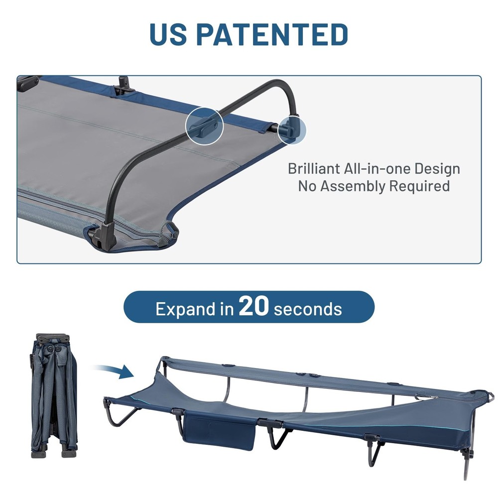 20-Second Quick Set-Up Camping Cot, Lightweight Aluminum Folding Cot with Zip...