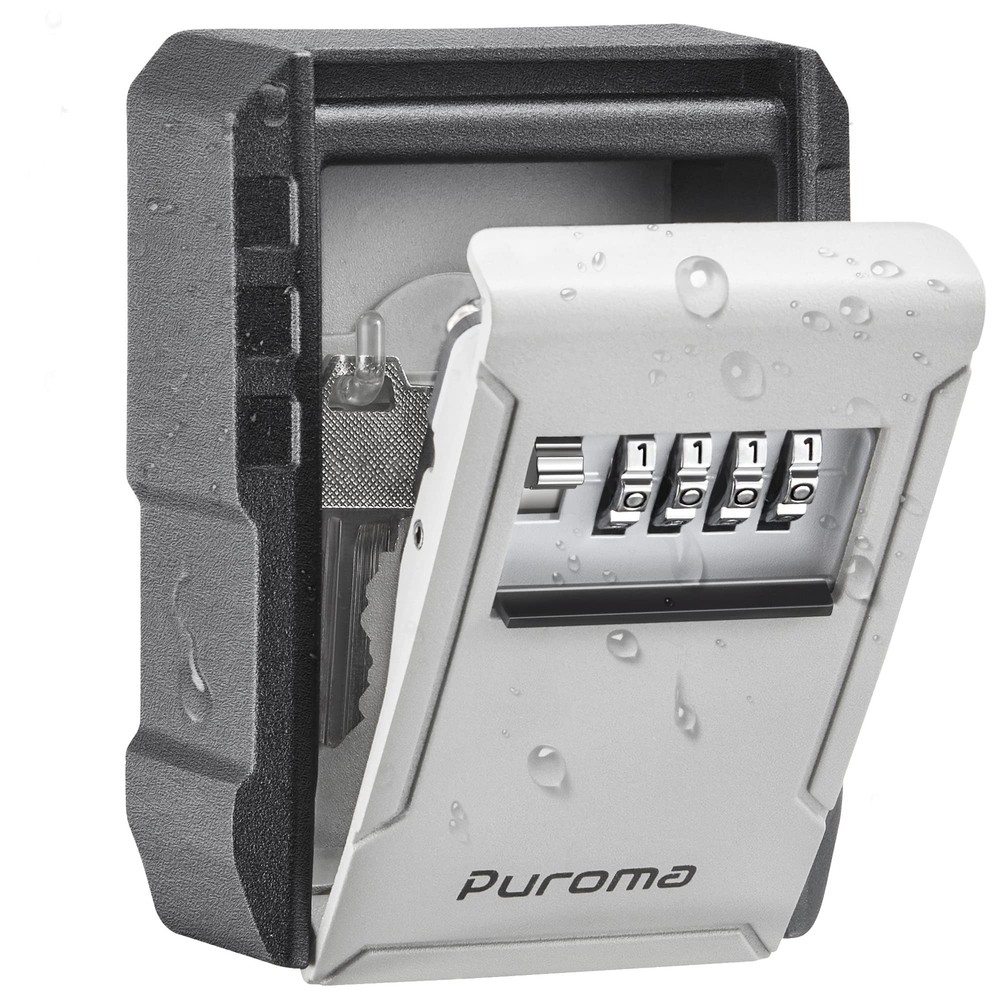 Puroma Key Lock Box with Key Hook, Resettable 4-Digit Combination Lockbox, Wa...