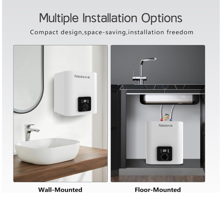 Calentador de agua eléctrico mini de 2,65 galones. Potencia de 1500W, 110V, para