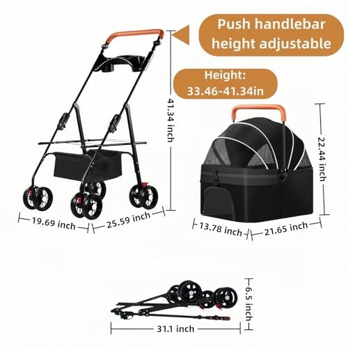 Pet Stroller for Medium Small Dogs/Cats - 4 Wheels Foldable Dog Stroller black