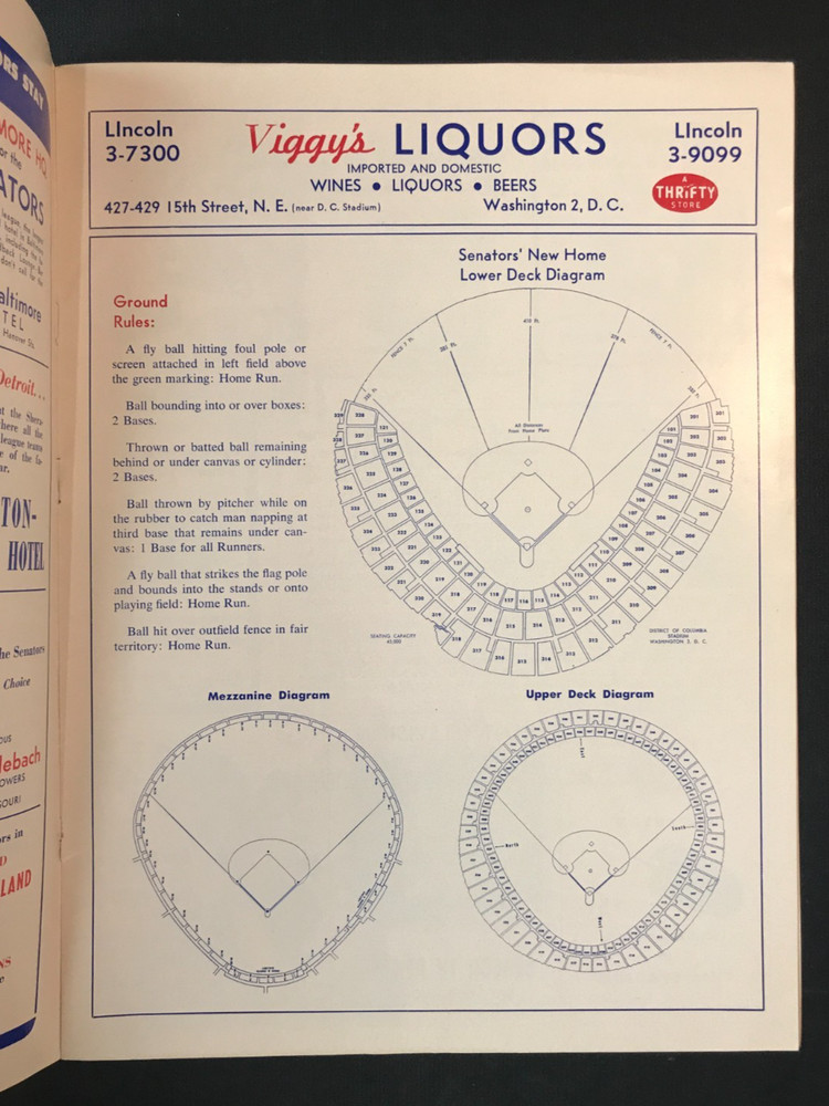 1962 Washington Senators Official Program & Score Card MLB Baseball Game NICE!