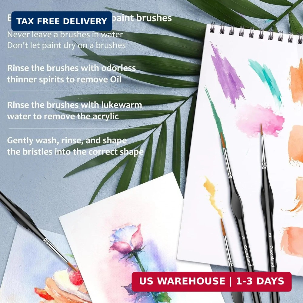 10Pcs Micro Paint Brushes Set with Triangular Handles - For Acrylic, Watercolor,