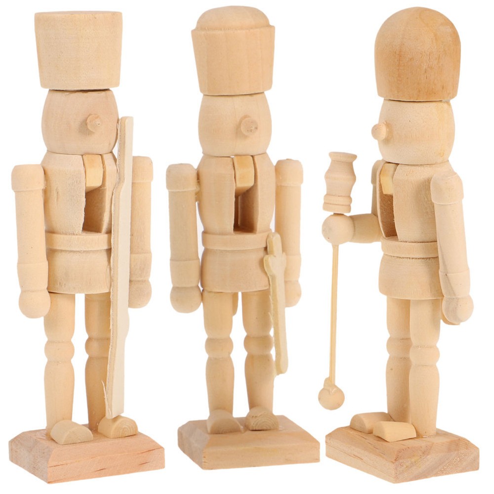 3 Pcs Large Paintable Nutcracker Unpainted Blank Ornaments Puppets DIY