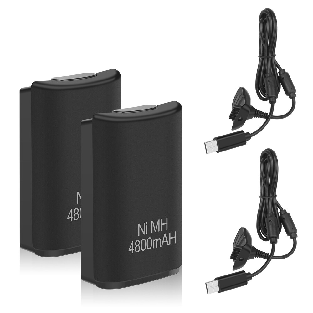 2x Rechargeable Battery Pack Charger Cable Dock for Xbox 360 Wireless Controller
