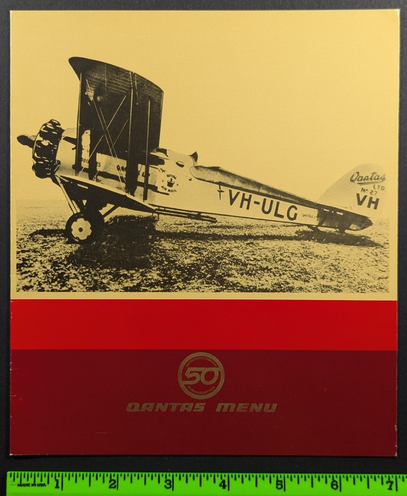 Vintage Qantas Plane Flight Australia Dinner Food Menu