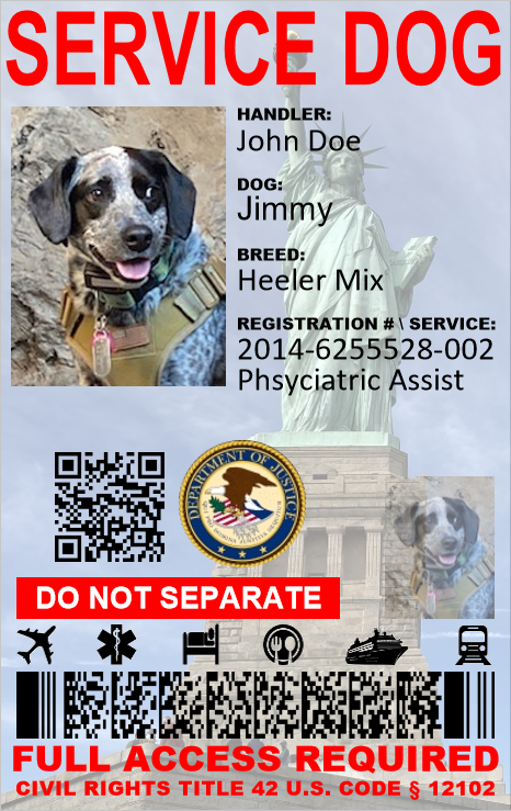 SERVICE DOG ID ADA CUSTOMIZABLE ONE SIDE ONLY PHYSICAL & DIGITAL CARD