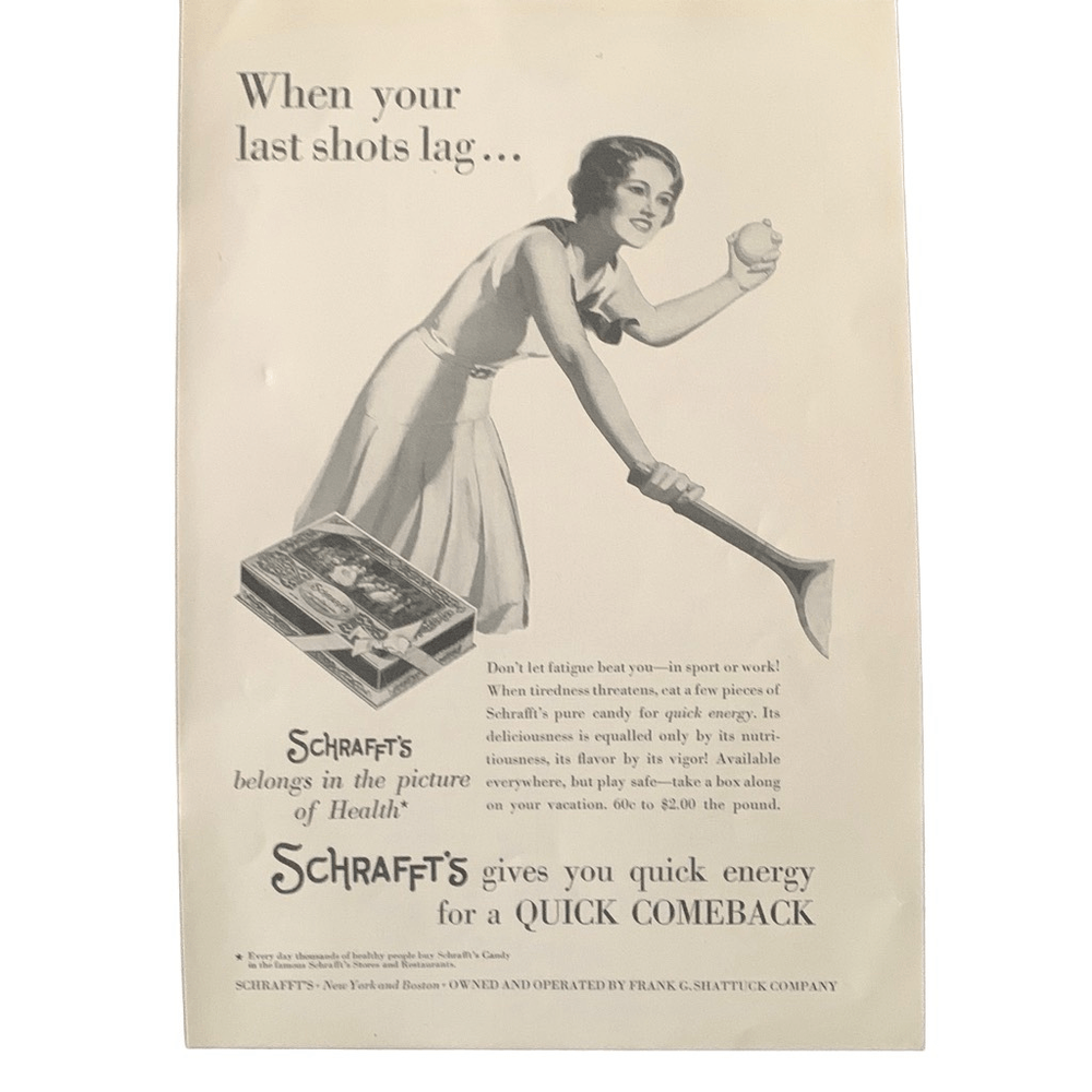 Vintage 1931 Schrafft’s Candy Quick Comeback Ad Advertisement