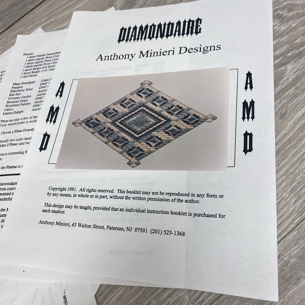 Tony Minieri Needlepoint Diamondaire Chart Pattern Guide ONLY Anthony AMD