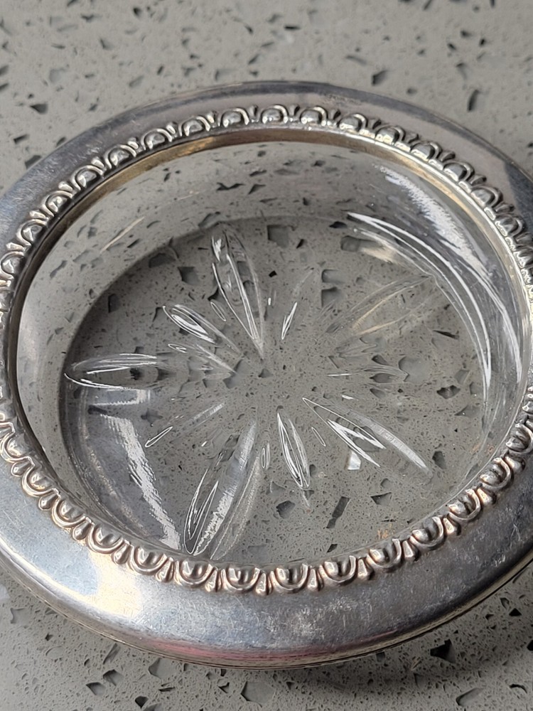 Vintage Sterling Silver Glass Coaster
