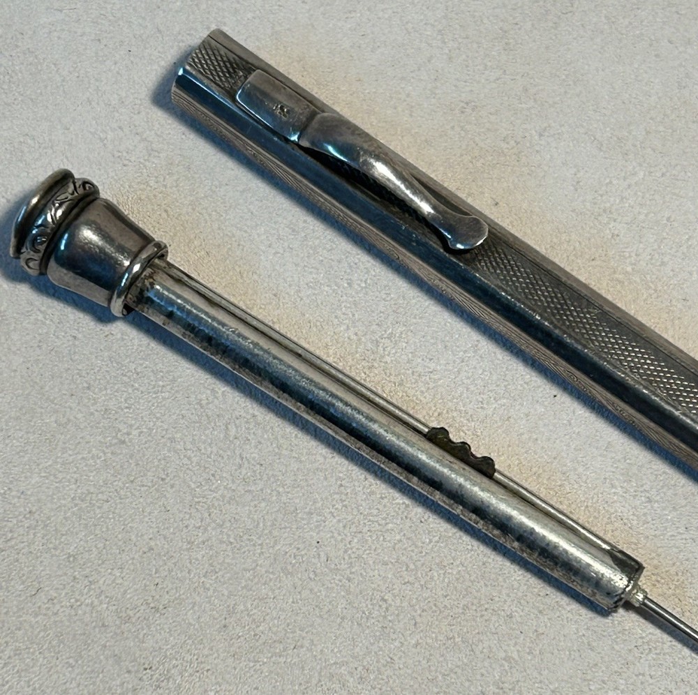 Antique 830 Silver Mechanical Pencil Engraved