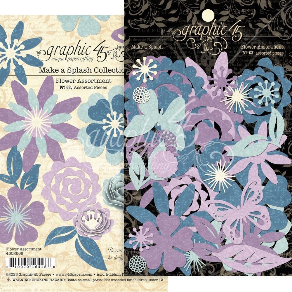 GRAPHIC 45 ~ MAKE A SPLASH ~ Flower Assortment ~ 63 Pieces