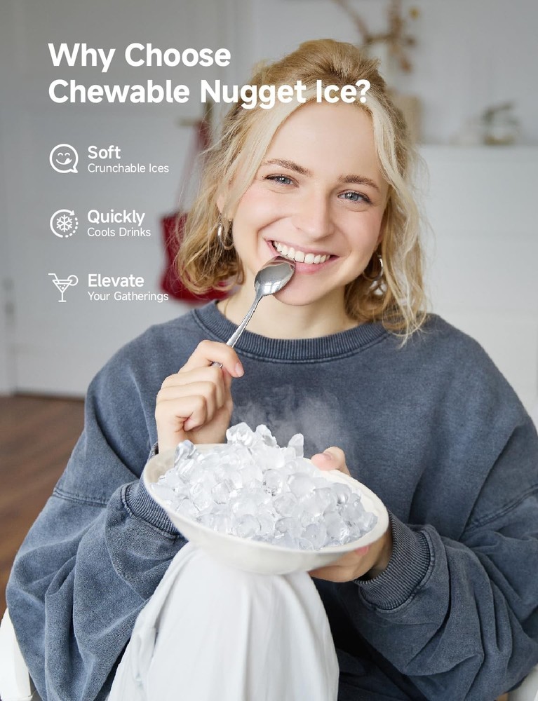 Nugget Ice Maker Countertop, 40Lbs/24H Pebble Ice Maker Machine, Self-Cleanin...