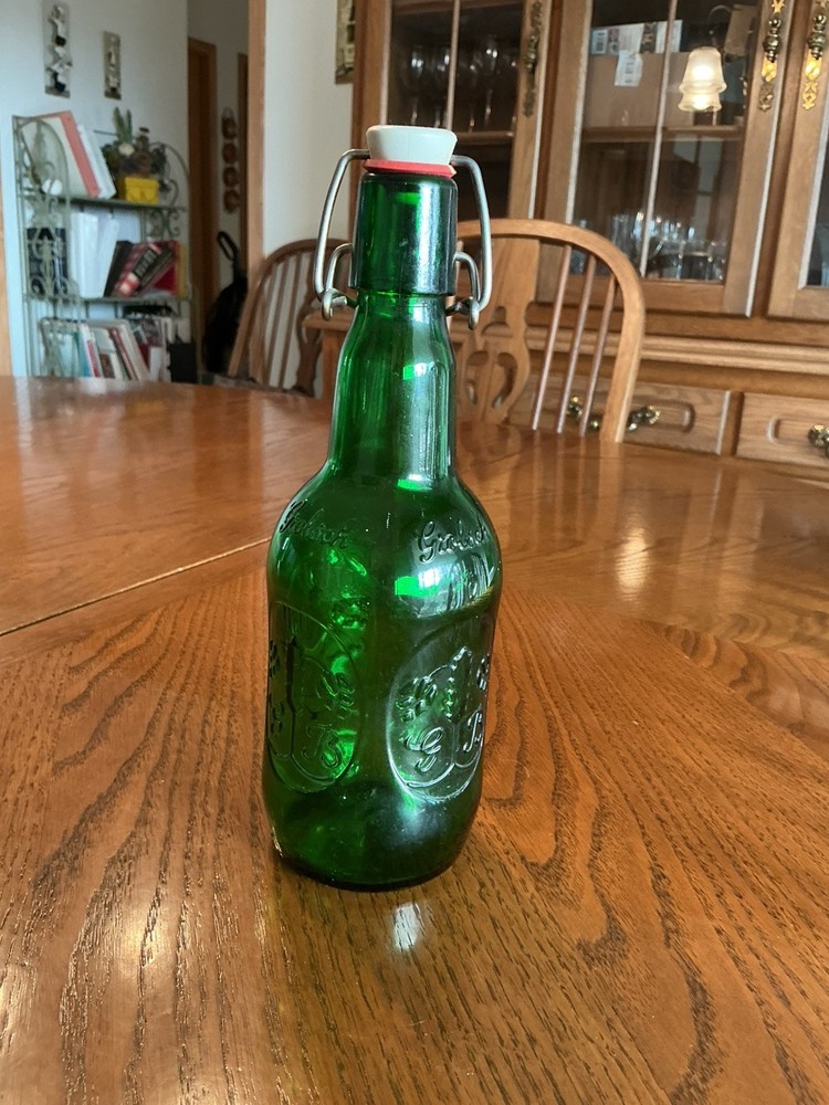 Vtg Grolsch Embossed Green Hinged Jar