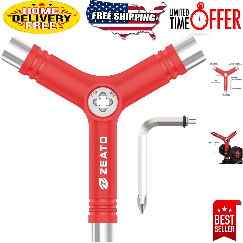 Multi-Functional Skateboard Tool with T-Type Allen Key & Phillips Screwdriver