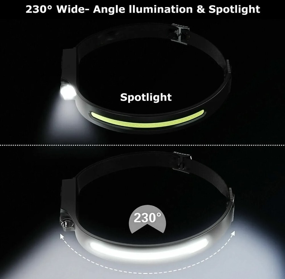 Four (4) COB Headlamp USB Rechargeable LED Torch Work