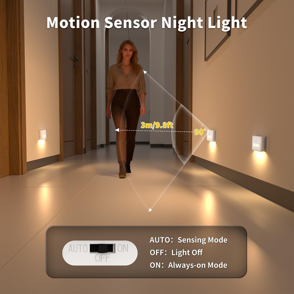 Rechargeable Wireless Motion Stair Lights, Stick-On Wall Light with Dual Inde...