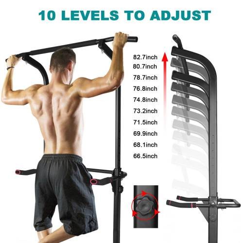 Power Tower Dip Station with Bench Pull Up Bar Stand Adjustable Height