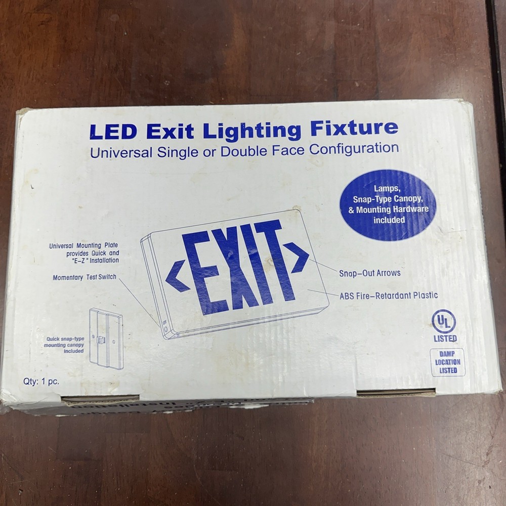 LED Exit Lighting Fixture-Universal Single or Double Face- White w/Green Letters