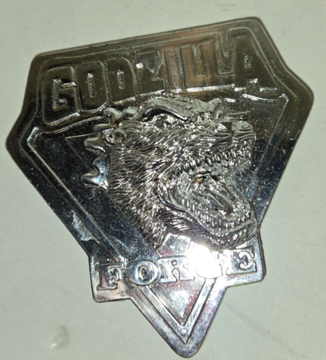 Vintage 1994 Trendmasters Godzilla Force 3D Plastic Chrome Badge