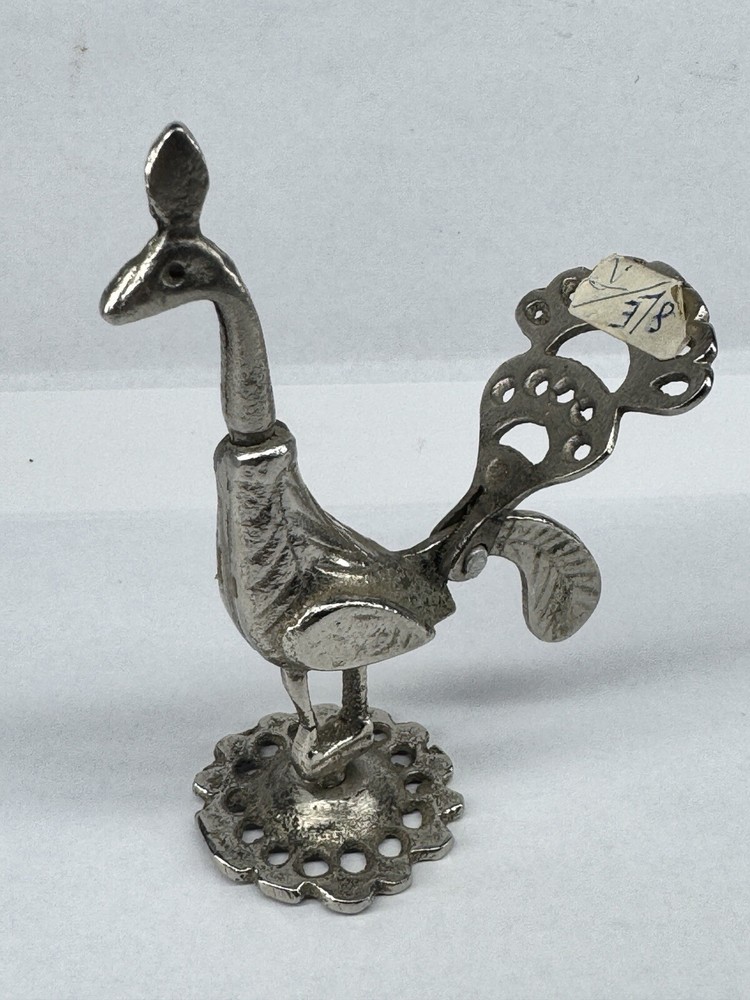 Unique Antique Vintage Solid Silver Brass Kohl Empty Flask Peacock Bird Figure