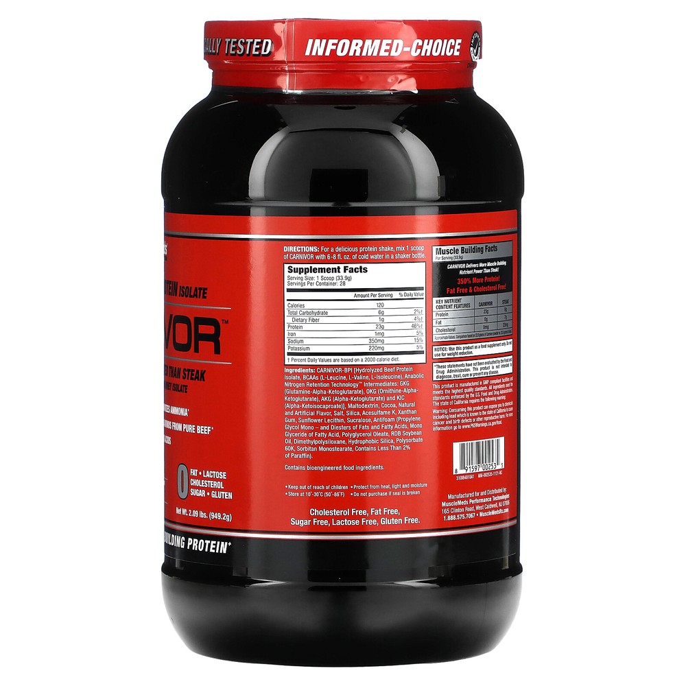 MuscleMeds, Carnivor, Bioengineered Beef Protein Isolate, Chocolate, 2.25 lbs