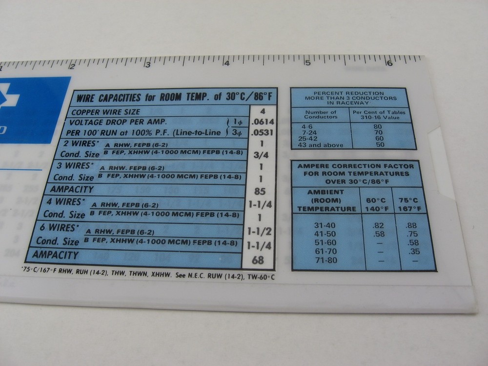 Vintage 1978 Gould ITE Wire Capacity Pocket Guide Electrical Reference Ruler