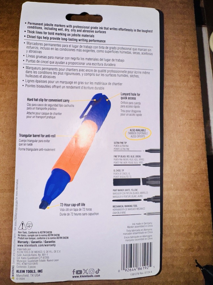 Klein Tools 861923 Skribes™ Chisel Tip Permanent Markers, Multi-Color, 3-Pack
