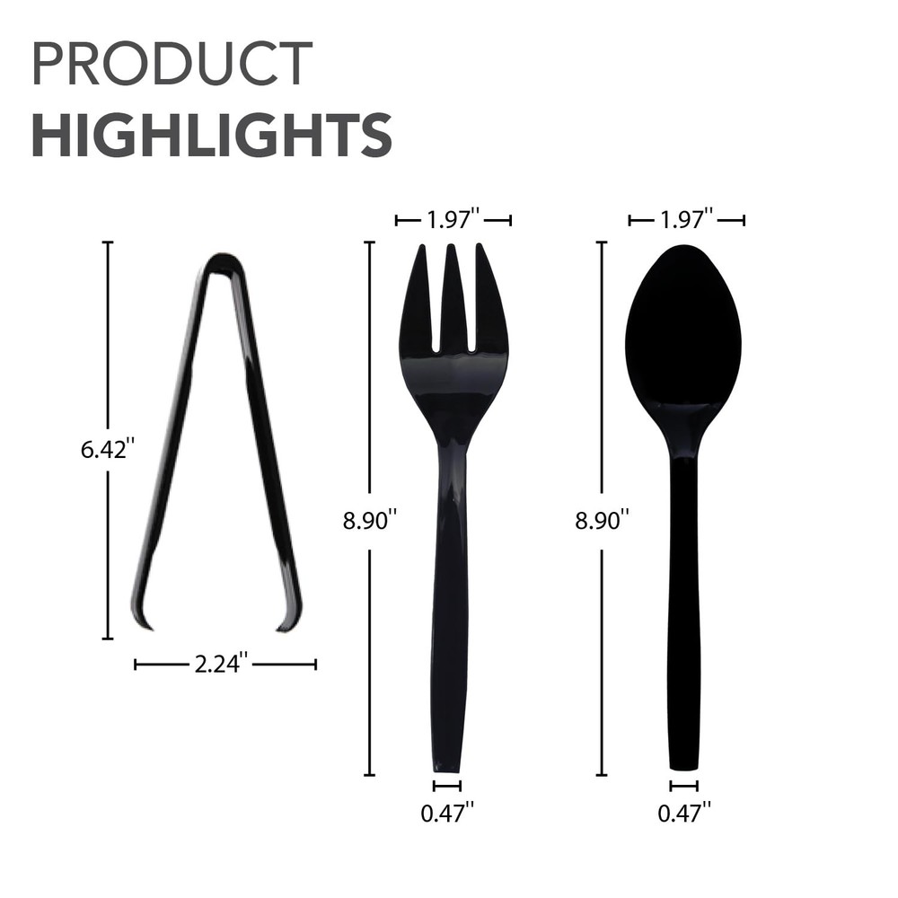 Party Essentials Plastic Serving Utensils for Party Buffet Kit, Black, Spoons/Fo