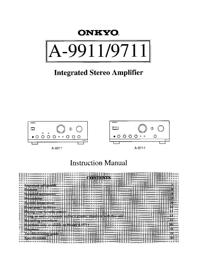 Onkyo Integra A-9911 Amplifier Owners Instruction Manual