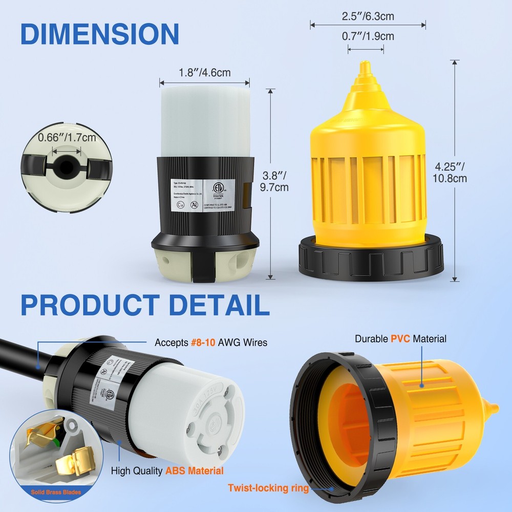 Nilight 30AMP RV Power Inlet Outlet Shore Power Kit w/Boot Cord Protector