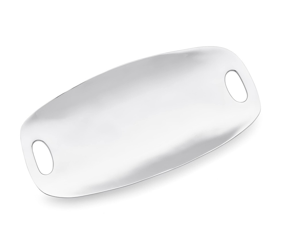 Nambé Handled Tray - Modern Rectangular Serving Platter with Curved Sides & Cut-