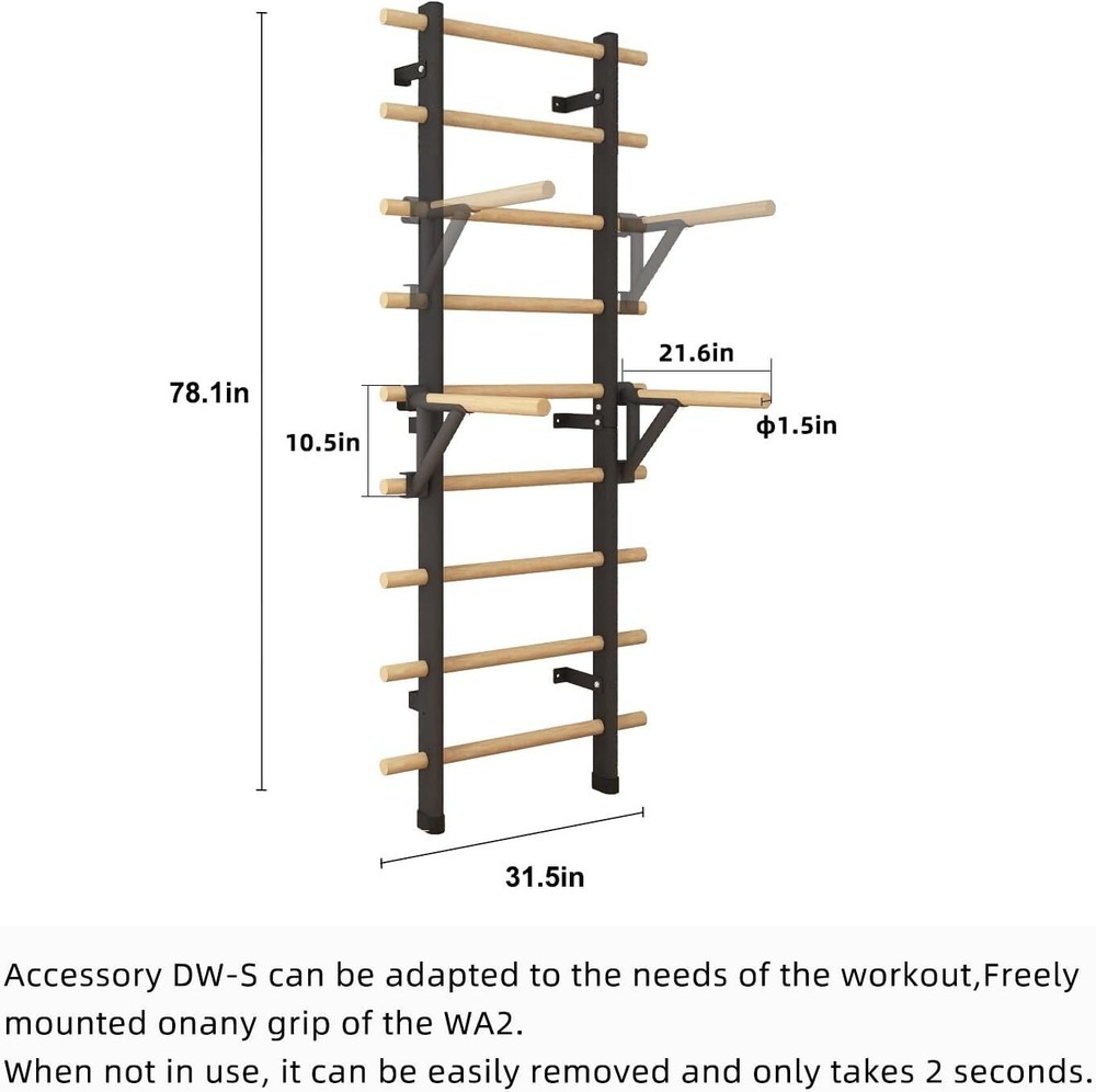 DHT DW-S Adjustable Parallel Dip/Pull-Up Bar Assembly For WA2 Stall Bar Gym